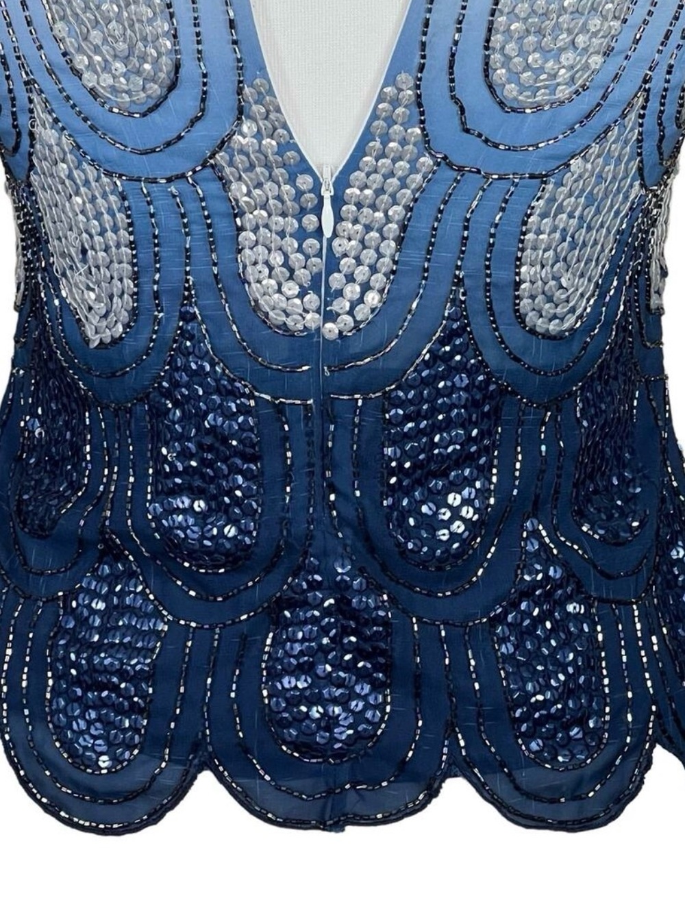 Embellished Ombre Halter Sequin Top - Navy to White - Picture 6 of 12